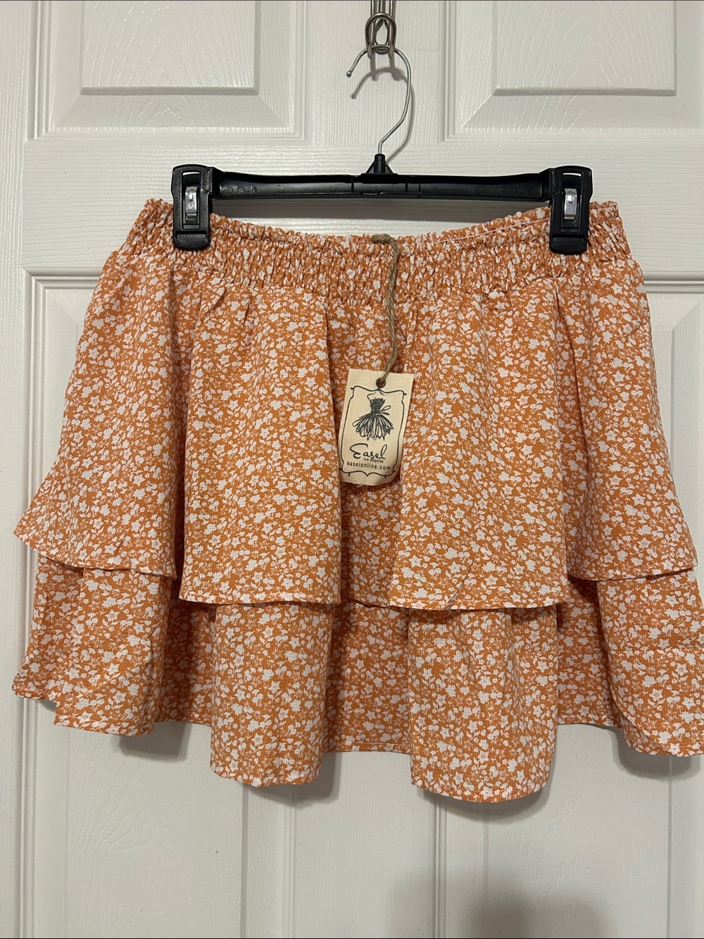 easel Orange Floral Ruffle Tiered Mini Skirt